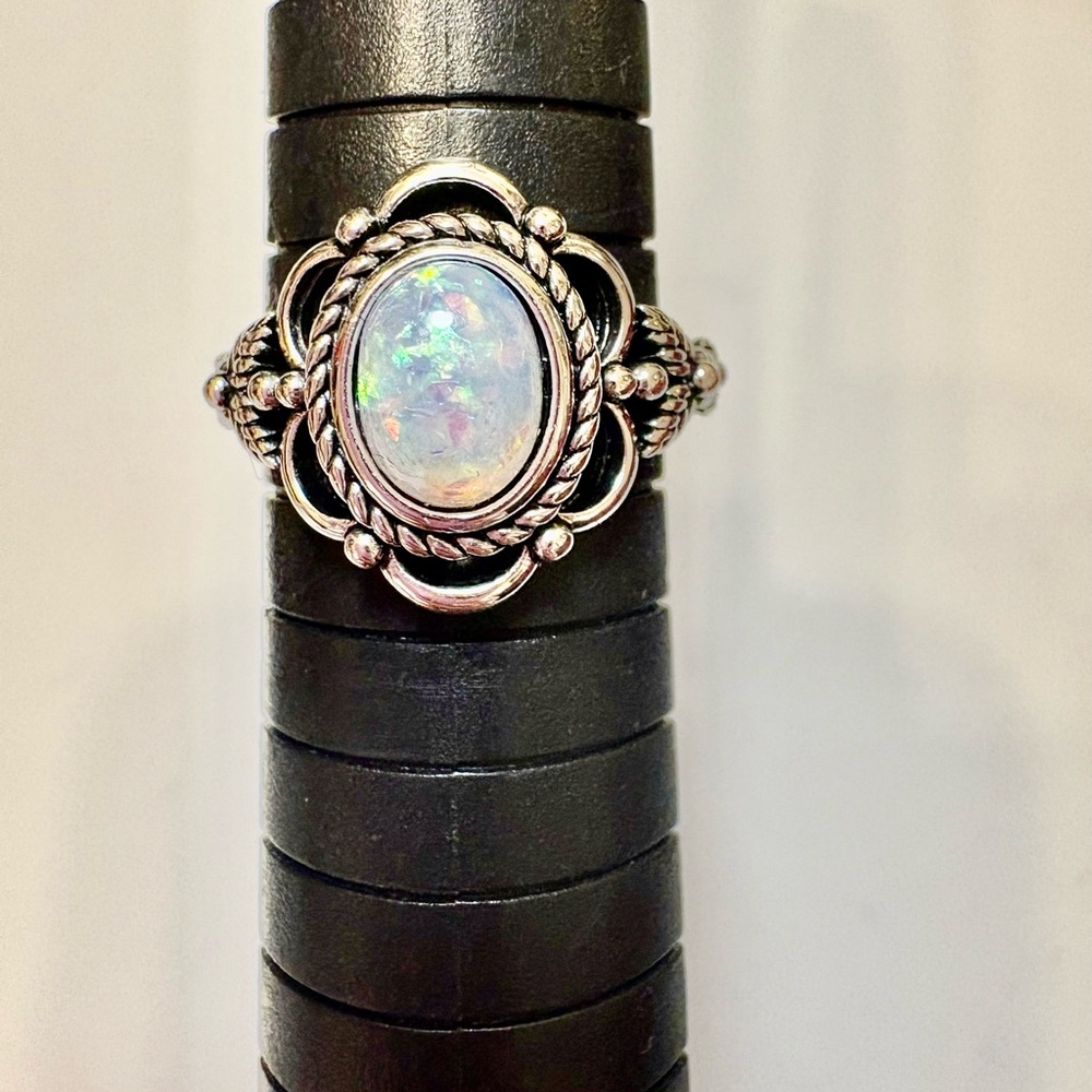 Elegant Silver Faux Opal Ring